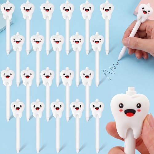 Spakon 30 Pcs Cute Tooth Shaped Pens Bulk, Dental Student Graduation End of Year Gifts, Cute Smiling Dentist Office Patient Giveaways, Hygienist Assistant Appreciation, Christmas Party Favors