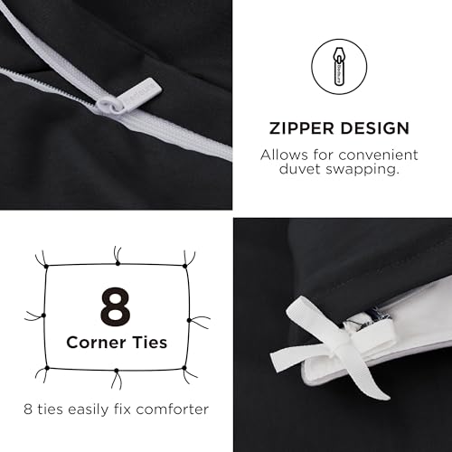 Image of Bedsure Duvet Cover King Size with Fitted Sheet - 4 Pieces Prewashed Polyester Extra Soft Bedding Set, Includes 1 Duvet Cover 104x90 Inches with Zipper Closure, 2 Pillow Shams, 1 Fitted Sheet, Black