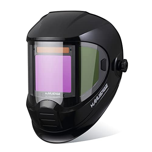 Welding Helmet Large Viewing Screen Solar Powered Auto Darkening Welding Helmet, Wide Shade 5-8 And 9-13 For Tig Mig Arc Weld Hood Helmet,Shinning Black #TOP5
