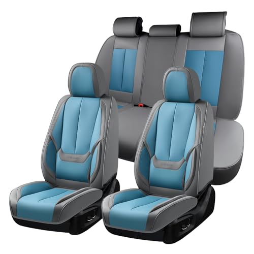 Image of Coverado Seat Covers, Car Seat Covers Full Set, Leather Seat Covers for Cars, Car Seat Protector, Gray Car Seat Covers Front Seats and Back Seats Universal Fit for Most Cars Blue
