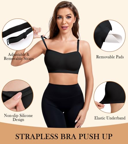 Image of Strapless Bra for Women Seamless Non-Slip Padded Bandeau Bra Wireless Push Up Tube Top Bralette
