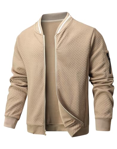 Mens Casual Jacket Loose Fit Lightweight Jacket Varsity Bomber Jacket with Zipper