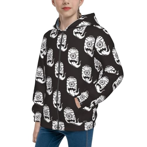 Vintage Lantern Ghost Kid Hoodies Boys Zip Up Sweatshirts Girls Pullover with Pocket