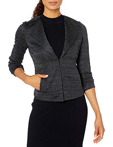 NINE WEST Women's Lapel Collar Metallic Knit Jacket, Black Multi, L