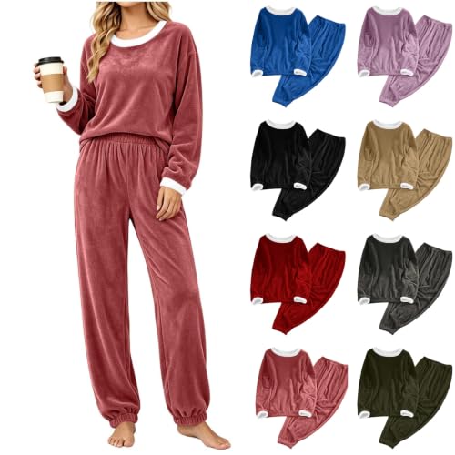 Women's Flannel Pajamas 2 Piece Fleece Warm Winter Pajama Set Rose Gold - image 1