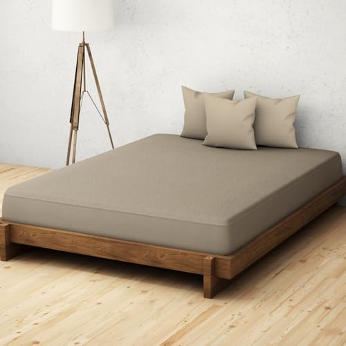 Image of Welspun 100% Waterproof Premium Mattress Protector for Double Bed King Size 78x72 Inches| Cotton Feel Mattress Cover | Elastic Fitted | Fits Upto 10 Inch Mattress | Bed Protector Cover (78 inchx72 inch Beige)