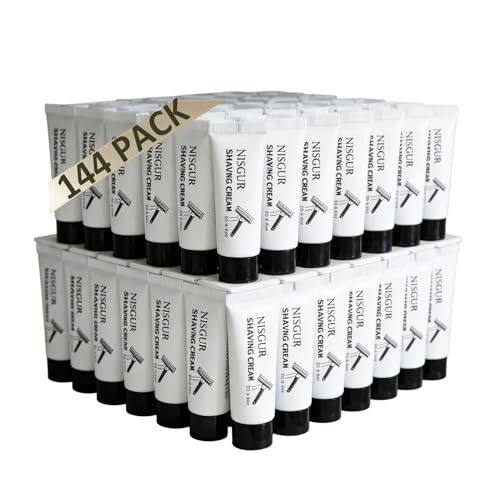 NISGUR Travel Size Disposable Shaving Cream Bulk Pack of 144 Tubes 10ml/0.34fl.oz Each Individually Wrapped Hotel Toiletries and Amenities