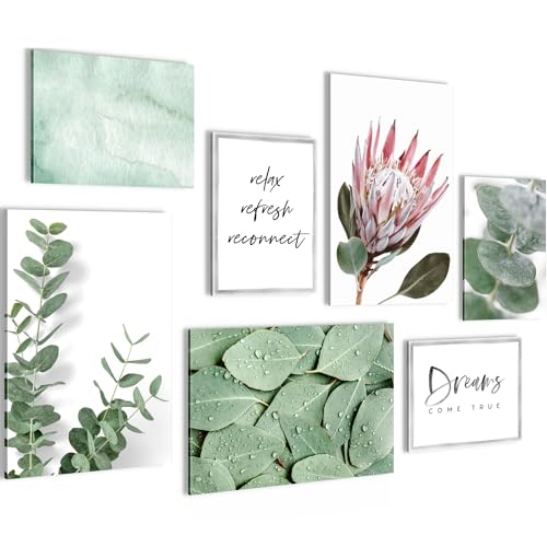 Novart Set de Decoración de Pared con Cuadros Conjunto de Plantas con Hojas Verdes Cuadro - LISTO PARA COLGAR - No Necesita Marco - Dormitorio Salón Cocina - N005372a