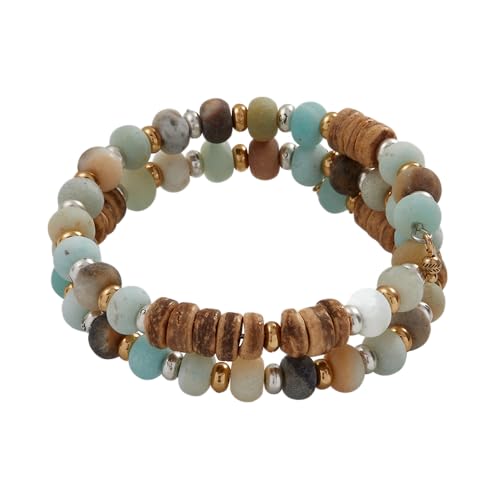 Alex and Ani Amazonite & Wood Beaded Wrap Bracelet, Two Tone Brown Finish, 2 to 3.5 in