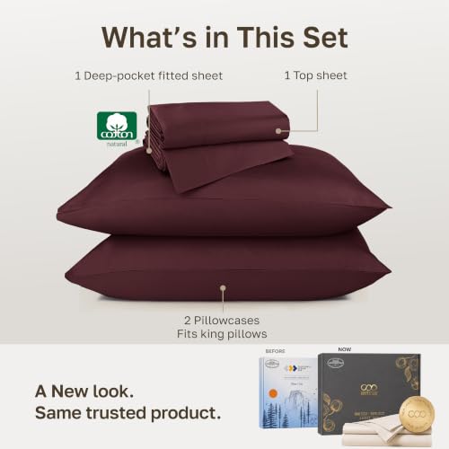 Image of California Design Den 800 Thread Count King Size Cotton Sheets, Red Wine | 100% Cotton Sateen Backed by Good Housekeeping Seal - Soft & Thick, 16 inch Deep Pocket, All-Around Elastic, 4 Pc Set, Easy Care