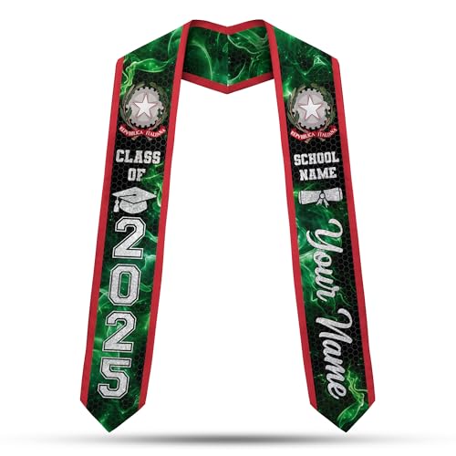 MonkeyVan Custom Italians Flag Graduation Sash 2025, Italian Graduation Sash, Italia Graduation Stole Class of 2025 It3