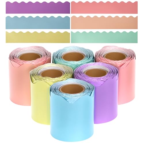QWORK 6 Rolls Colorful 196.8 Ft Classroom Bulletin Board Borders Backing Paper for Display Boards Waterproof