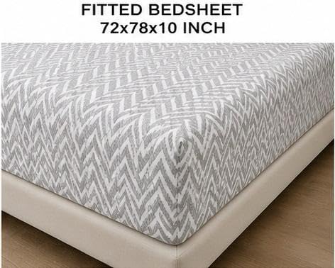 Image of NEW LEAF Cotton Fitted King Bedsheets with 2 Pillow Covers | Elastic Fitted | Wrinklefree | Ultrasoft |Winter Bedsheet 200 to 220 tc Floral | 78x72+10 Inches, Light Grey