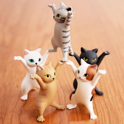 KARLOR Mini Katzen Figuren Deko, 5 Stück tanzend Kätzchen Set, klein lustig Katze Statue Kater Skulptur Miniatur Katzen Figur Auto Tisch Garten Aquarium Torte Dekoration (5 Dancing Cats)