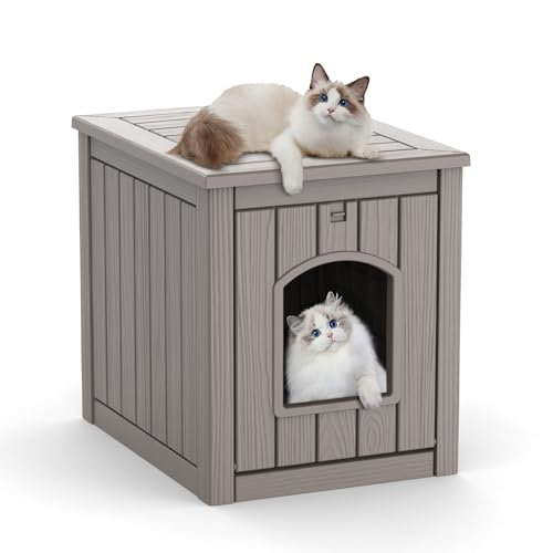 KFY Cat Litter Box Enclosure with Raised Floor, Gray