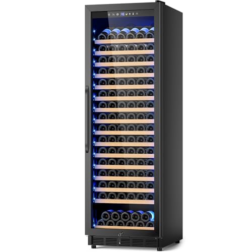 Image of Wine Fridge 24 Inch, 190 Bottles Freestanding or Built-in Wine Cooler Refrigerator with Sliding Rail Shelves, Professional Wine Cellar Low Noise, Black