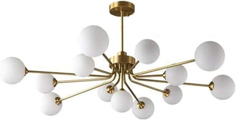 Suspension laiton Mid Century à grappe de globes en verre dépoli