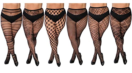 Frenchic Fishnet Women's Lace Stockings Tights Sexy Pantyhose Regular & Plus Sizes (Pack of 6)