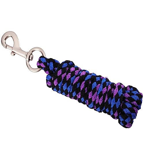 Merauno® Führstrick für Pferd - Anbindestrick in verschiedenen stylischen Designs, Führleine, Anbindeseil Pony, Esel, Ziege lang Strick mit Karabinerhaken Blauviolett