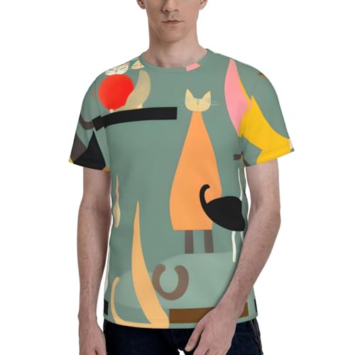 T-shirt chat milieu du siècle pour homme en coton vintage