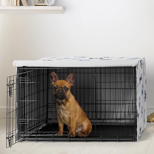 Sweet Jojo Designs 30in. Small/Medium Dog Crate Cover (Bones and Paw Prints) for Boys Pet Cage, Kennel Covers (Modern, Cartoon, Doggy, Puppy, Neutral, Paws Print, Whimsical, Playful, Slate Navy Blue) by Sweet Jojo Designs - Image 2