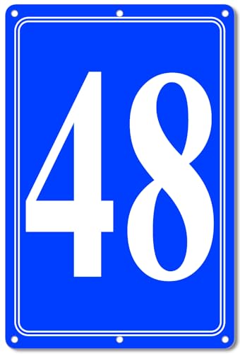 Image of Premium Aluminum Number Signs 48, Metal 12 inch X 8 inch Blue Numbered Signs Outdoor for Parking Lots, Floor, Dock, Court, Aisle, Field, High Visibility, No Fade, Weather-resistant