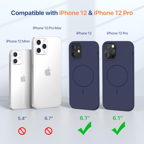 Image of Miracase Magnetic for iPhone 12 Case /iPhone 12 Pro Case, [Soft Anti-Scratch Microfiber Lining], Compatible with MagSafe, Liquid Silicone Shockproof Drop Protection Phone Case for 12 /12 Pro,Dark Blue