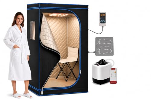 Image of SereneLife Infrared Heat Home Sauna, Compact & Portable Spa Style Steam Sauna, Foot Pad Heating Mat, Indoor Personal Sauna with Foldable Chair, At-Home Relaxation and Rejuvenation