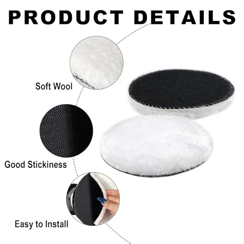 Bangbobi Polieraufsatz für Exzenterschleifer, 4pcs 125mm Lammwolle Polierscheiben Polierpads Polierhauben für Exzenterschleifer mit Klett für Auto