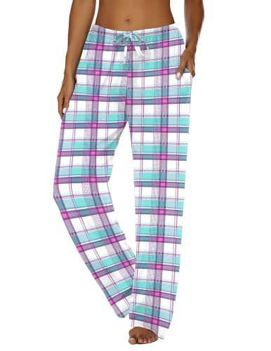 Image of Ekouaer Women Pajama Pants Comfy Pj Bottom with Pockets Stretch Plaid Sleepwear