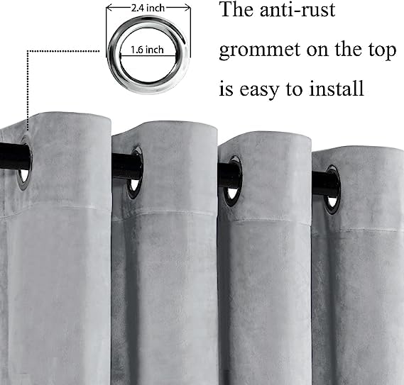 Image of Amazon Brand - Umi Velvet Eyelet Door Curtains with pom pom Lace for Living Room Bedroom Kitchen 2 pc Pack in Silver Color (Door - 4 feet x 7 feet) | Solid