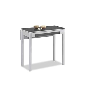ASTIMESA Mesa de Cocina Extensible 1 ala caida - 80x40 cm (80x60 cm) - Estructura y ala caida Color Aluminio - Tapa Cristal Color Grafito