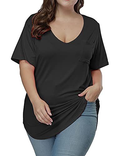 Allegrace Womens Casual Scoop Collar Plus Size T Shirts Summer Tops Tee Black Xxxl #TOP4