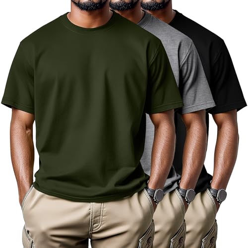 Neer 3 Pack Cotton Men's Big and Tall Shirts Summer Short Sleeve T-Shirts Basics Plus Size Crewneck Tee L-5XL