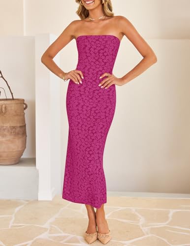 Image of ZESICA Women's 2026 Summer Floral Strapless Bodycon Midi Dress Off Shoulder Beach Formal Cocktail Wedding Guest Long Dresses