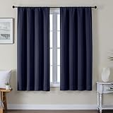 Picture of Gwine Blackout Curtains for Living Room 63 Inch Long, Thermal Insulated Window Treatment Black Out Curtains for Bedroom Decor with Rod Pocket, Each 40" Wx63 L, Navy Blue, 2PCS