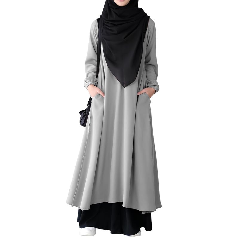 Muslim ClosetTwo Pieces Abaya Dress with Elasticated Sleeves made with Nida Matte Fabric - Knee length Burqa for Women and Girls