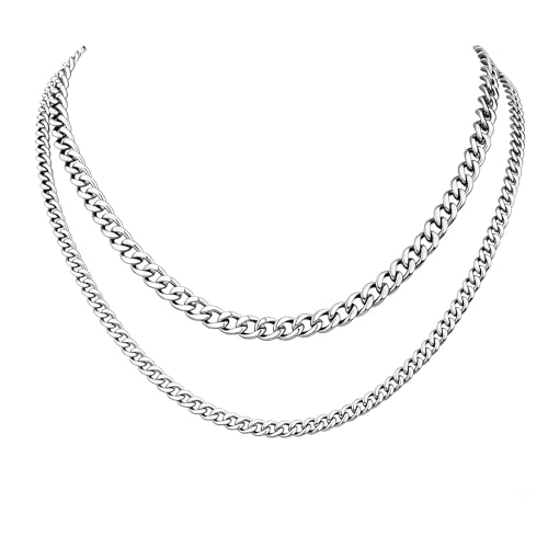 DODIY 2PCS Cuban Link Chain Set for Men - Stainless Steel Layered Chain Necklace Non-Tarnish Jewelry Gift 22/24