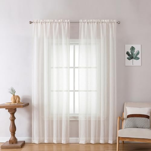 Image of OWENIE Natural Linen Blend Sheer Curtains 72 inches Long 2 Panels Set for Bedroom, Light Filtering Farmhoues Door Curtain for Living Room Drapes, Each 40 W x 72 L