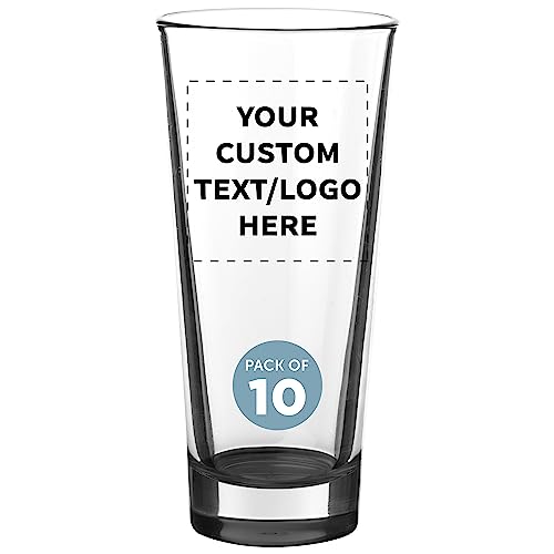 DISCOUNT PROMOS Custom 17 oz. Atenez Highball Glasses, Set of 10 Personalized Products with Business Logo/Custom Text, Bourbon Conical Shaped Bar Glasses for Restaurant, Black