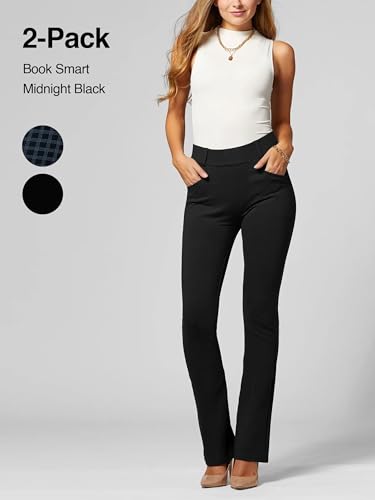 Conceited 2-Pack Stretch Slacks for Women - Wear to Work - Bootcut Dress Pants with Pockets - Book Smart, Black - (X-Large)2