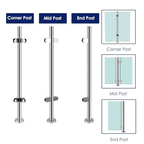 Poteau garde-corps verre inox 105cm pour balustrade d'angle ou d'extrémité