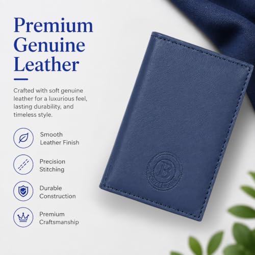 Image of LB LEATHERBOSS Slim Thin Leather Credit Card Triple ID Window Mini Wallet Bifold Driver License Safe (Blue)