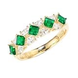 Mesnt Women Promise Rings Gold, 18K Yellow Gold Engagement Ring for Ladies Square Shape Lab Created Emerald and Lab Created Diamond 0.4ct, Size K 1/2