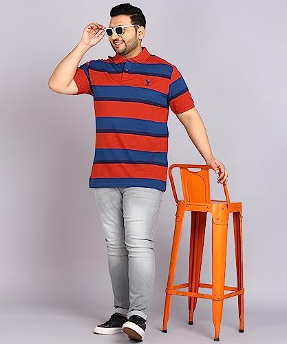 Image of Alan Jones Clothing Men's Cotton Regular Fit Striped Polo Collar T-Shirt for Plus Size