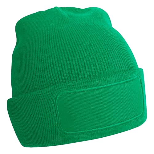 Image of Beechfield - Original Patch Beanie Beanie with Double Layer Knit - Beanie Hat Men, Beanie Hats for Women, Winter Hat, Thermal Hat - Contains Soft Touch Acrylic Kelly Green