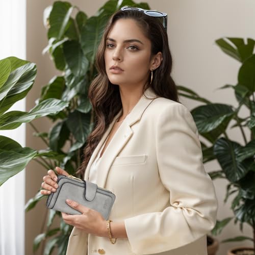 NGIL Women Wallet Faux Leather RFID Trifold, High Capacity Women Wallet, Multi Credit Card Holder Organizer Ladies Clutch, Faux Leather Vintage Wallet (Grey)2