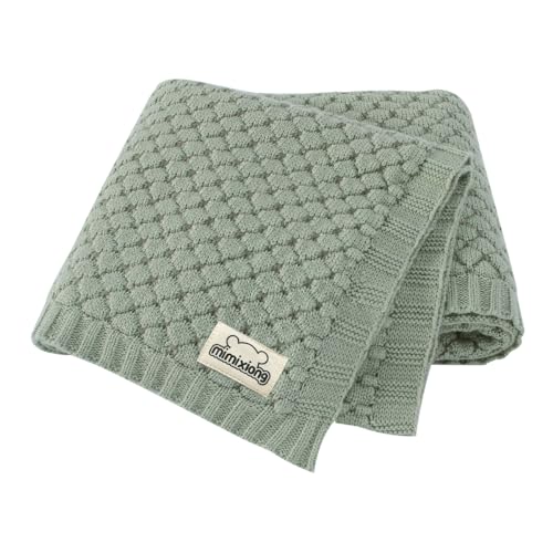 Mimixiong HU-XI-201 Baby Blanket Knitted Soft Swaddling Receiving Baby Blankets For Crib Stroller Sage Green 40X30 Inch cover