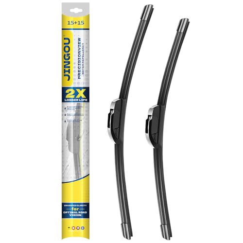 JINGOU 15" + 15" Front Windshield Wiper Blades Compatible with 2007-2017 Jeep Wrangler OEM QUALITY Premium All-Season Automotive Replacement Wipers(Pack of 2)