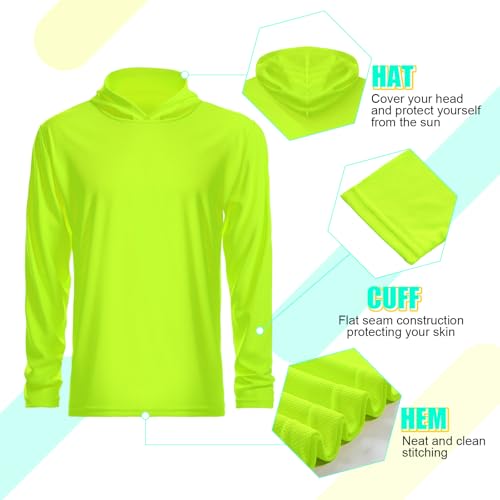 8 Packs Sun Protection Long Sleeve T-Shirts with Hood UPF 50+ Men's Hooded Quick Dry Breathable UV Athletic Shirts Rash Guards SPF UV for Hiking Fishing Swim Cycling Running(XL, Green)4